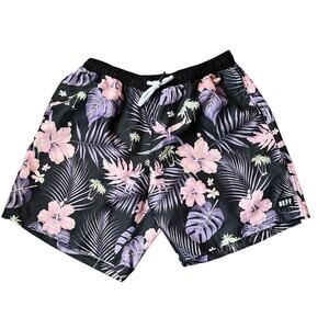 Neff Men's MD Hibiscus And Palm Leaf Print Swim Short Trunks With Back Pocket